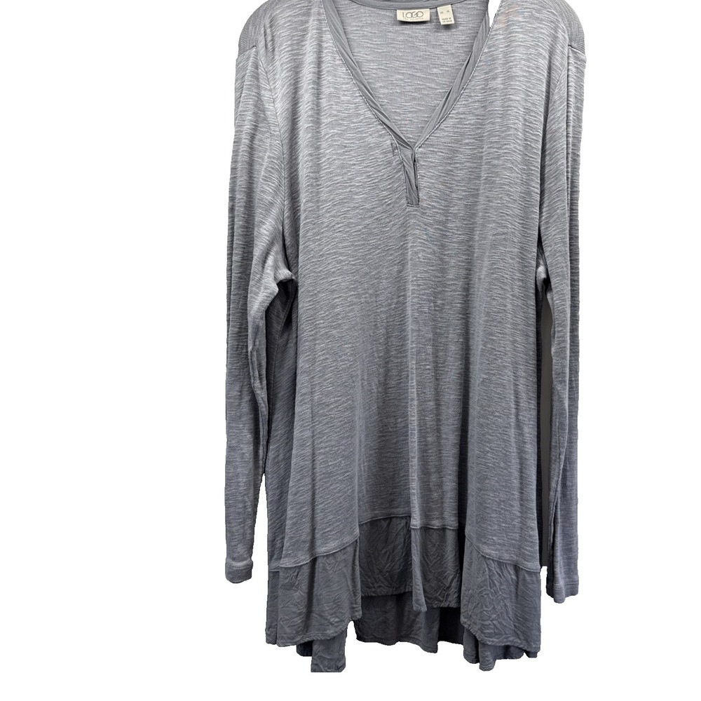 LOGO Lori Goldstein Women's Tunic Top Size XL Solid Gray V Neck Long Sleeves